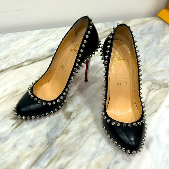 CHRISTIAN LOUBOUTIN DORISPIKY 100 KID/SPECCHIO HEEL 35.5 5.5 BLACK/SILVER - Picture 1 of 8